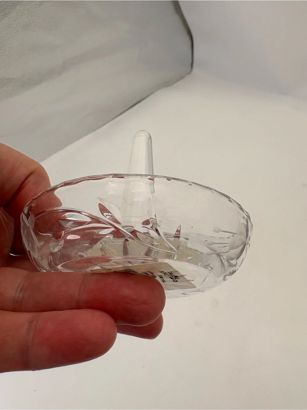 Hungarian Etched Crystal Clear Round Ring Holder Dish